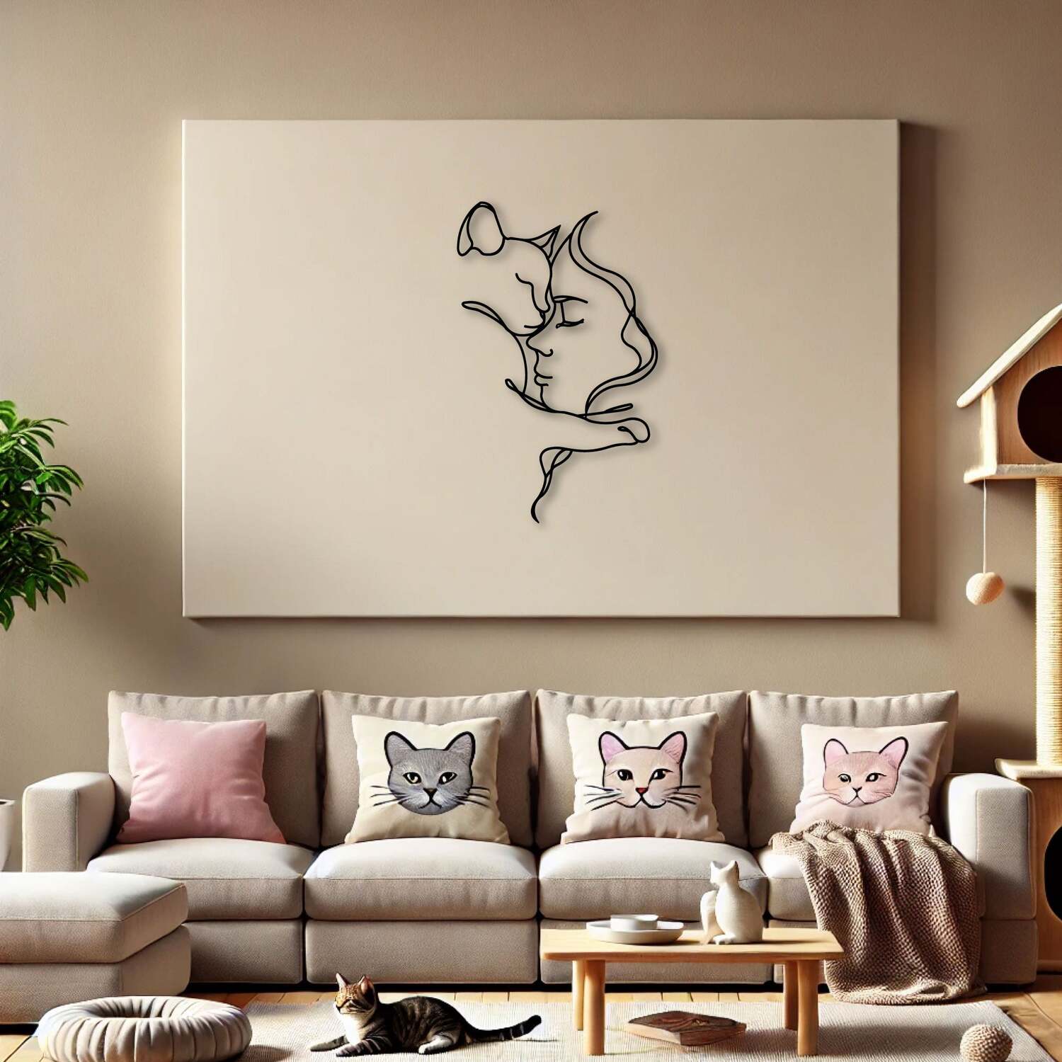 Decortie Metal Wall Art -Cat Lover 70 Cm - Texture Black - Black