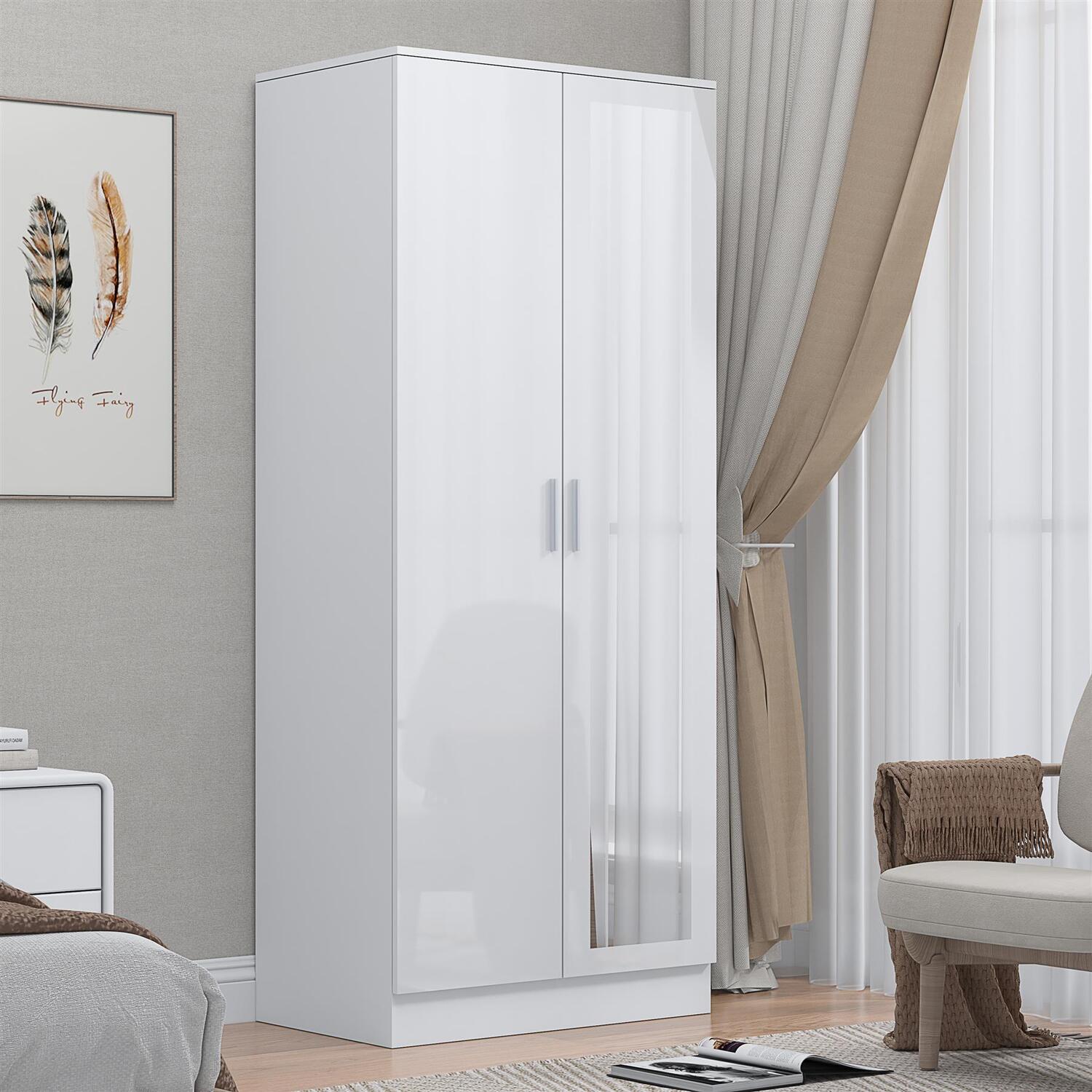 REFLECT 2 Door Mirror Wardrobe - White Gloss Fronts & Matt White Carcass - Image 6