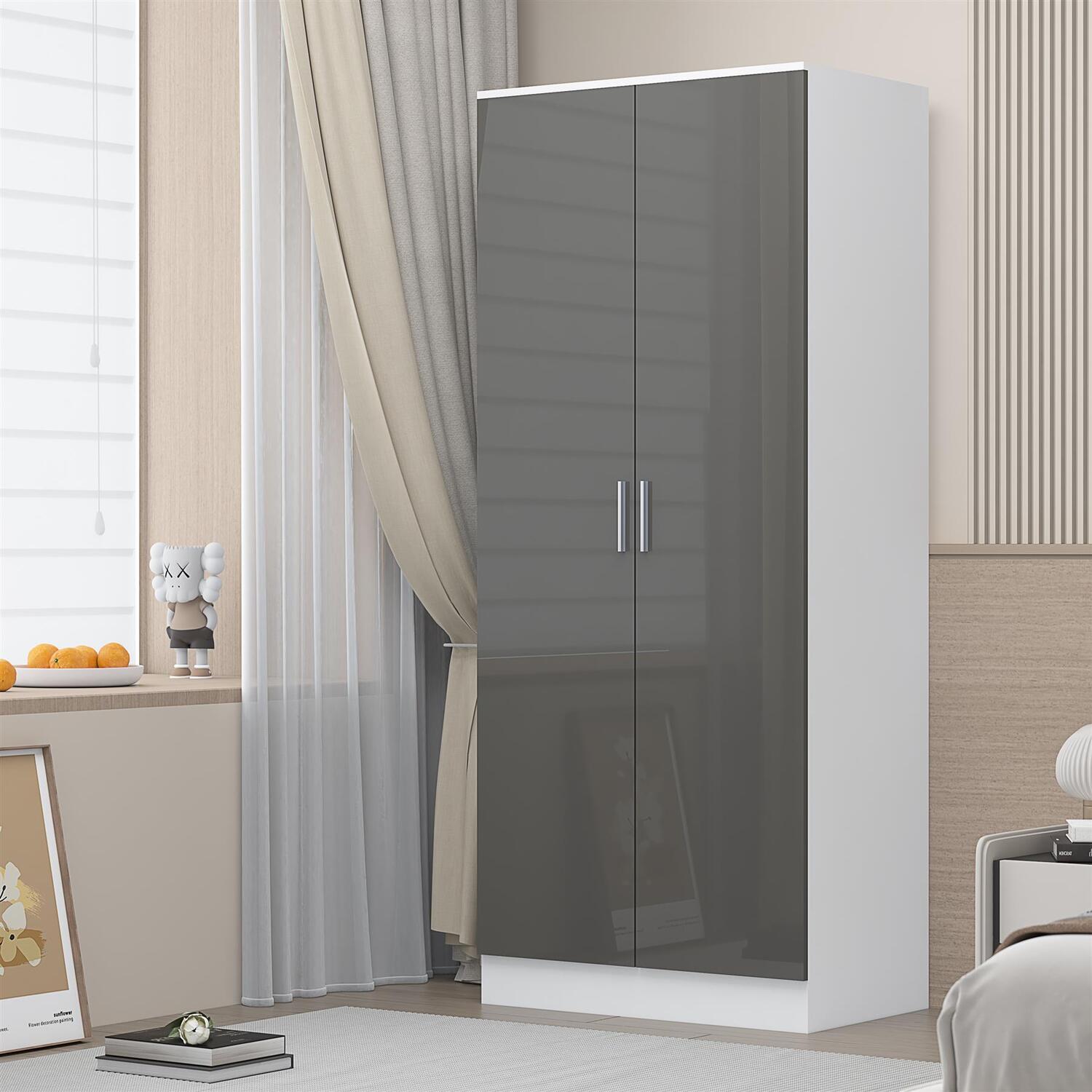 REFLECT 2 Door Plain Wardrobe - Grey Gloss Fronts & Matt White Carcass - Image 6