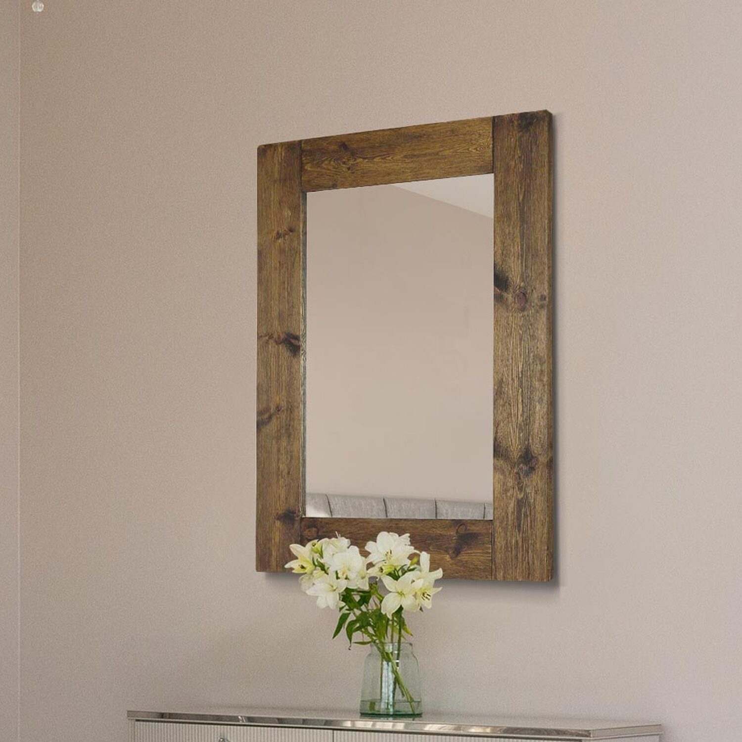 Mirroroutlet Farmhouse Dark Natural Wood Large Dress Mirror 118 X 88Cm - Brown