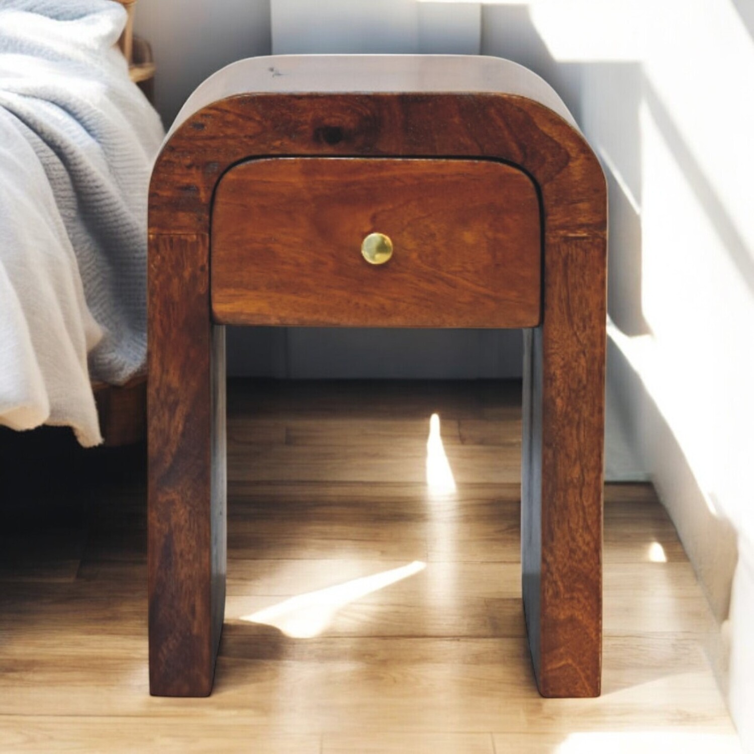 Artisan Furniture Solid Wood Mini Darcy Chestnut Nightstand With Curved Edges - Brown