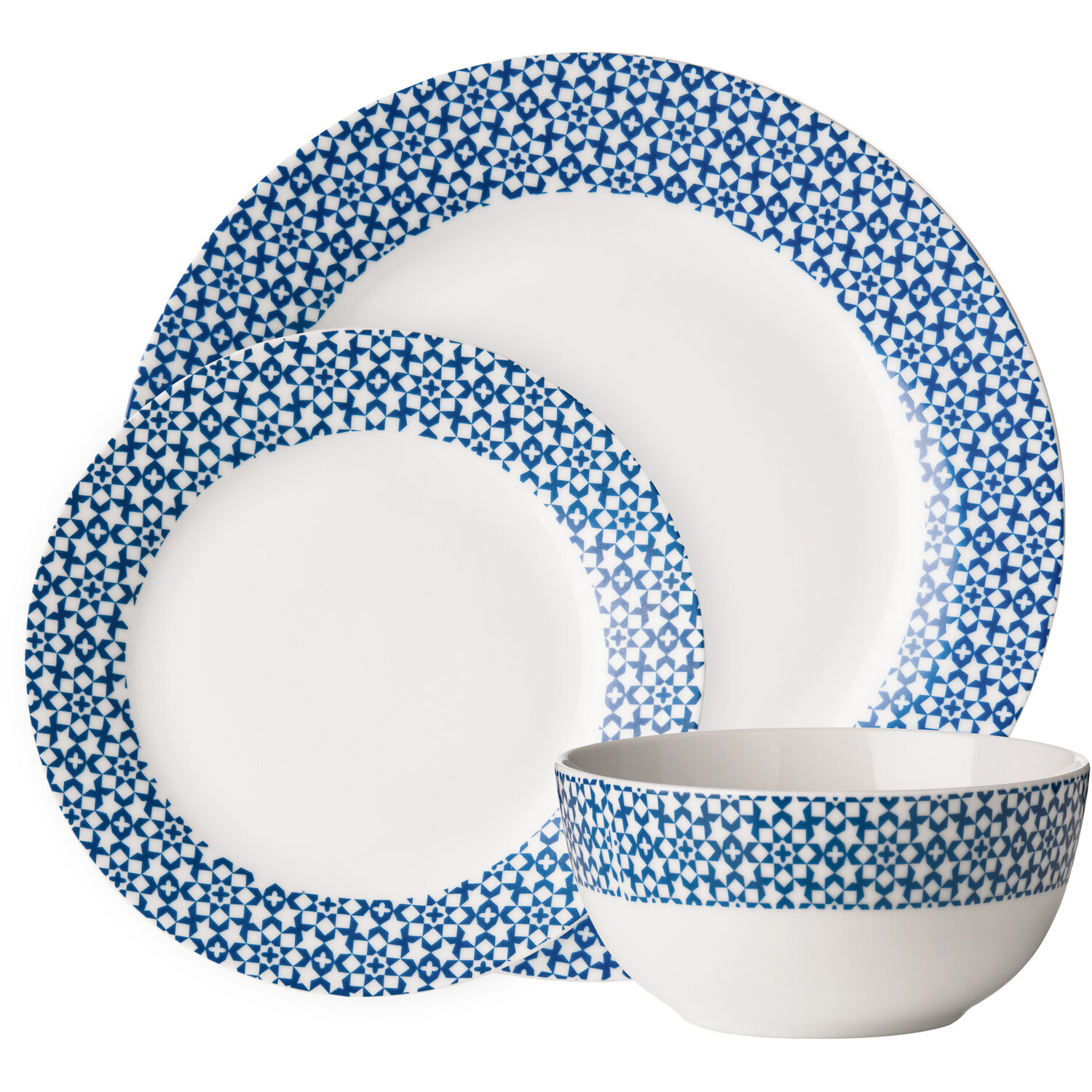 Avie Casablanca 12 Piece Blue Dinner Set - White