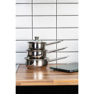 Crosse Set of 3 Stainless Steel Saucepans with Glass Lids