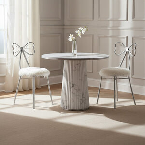 Jolie Silver and  Faux Fur Bow Back Dining Chair
