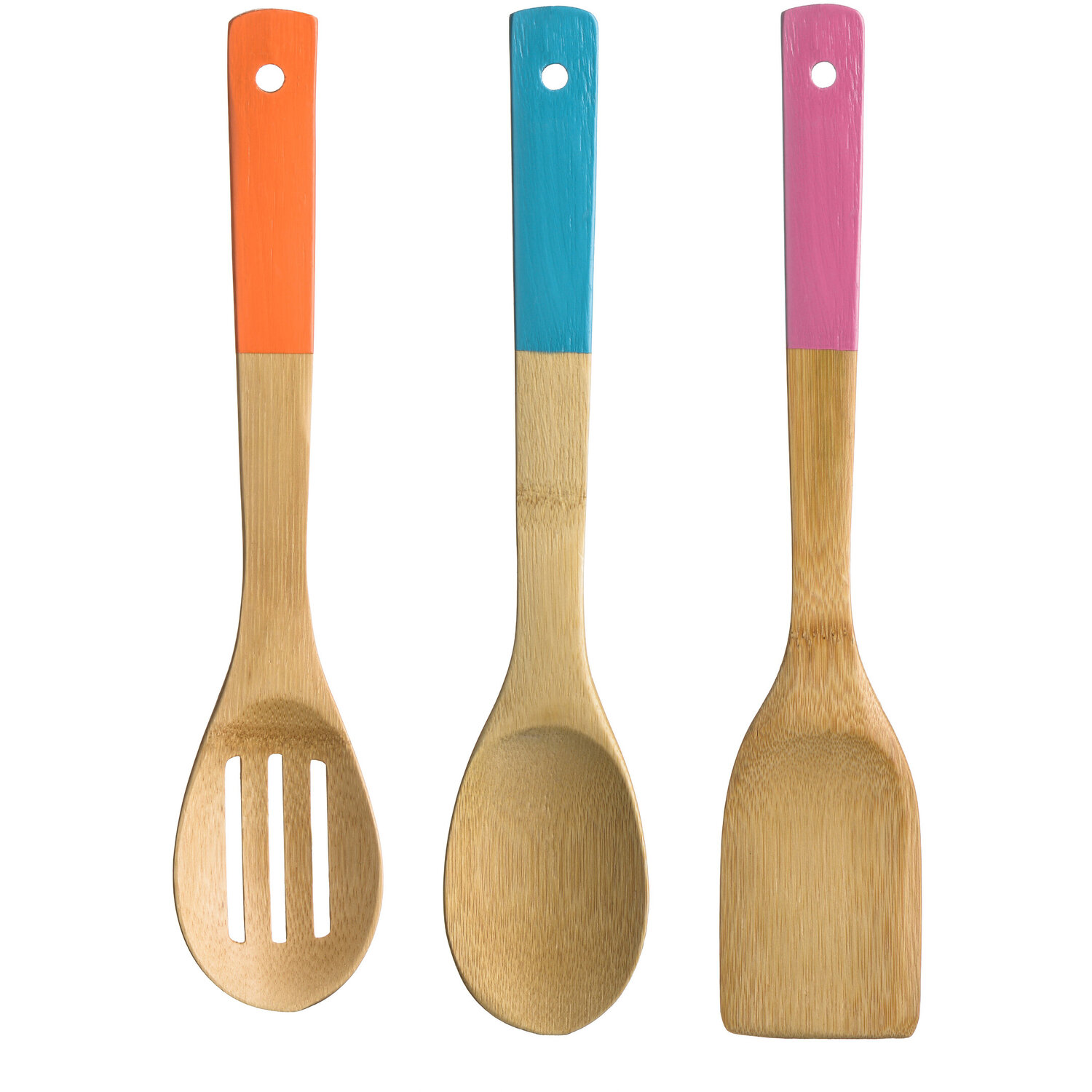 Aleki 3 Piece Bamboo Kitchen Utensil Set With Coloured Handles - Assorted