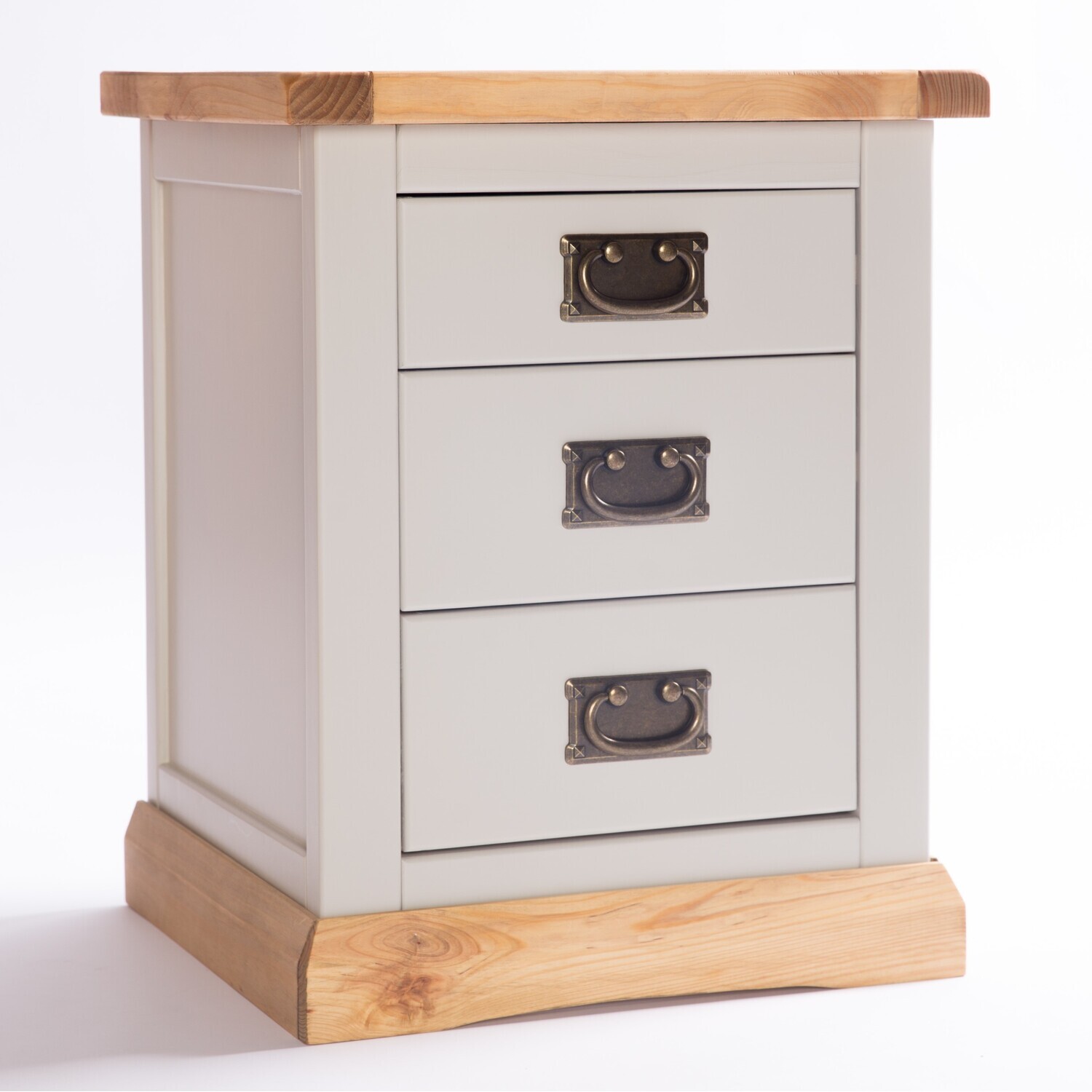 Cabinet Bits Bomporto 3 Drawer Bedside Cabinet - Grey / Brass Drop