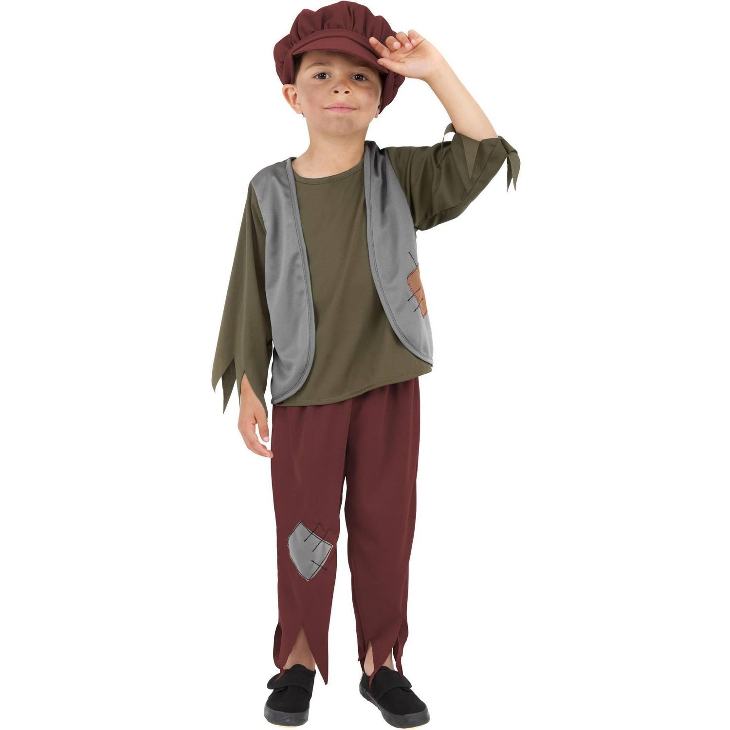 Smiffys Boys Poor Victorian Costume Set - Green/Burgundy / 7-9 Years
