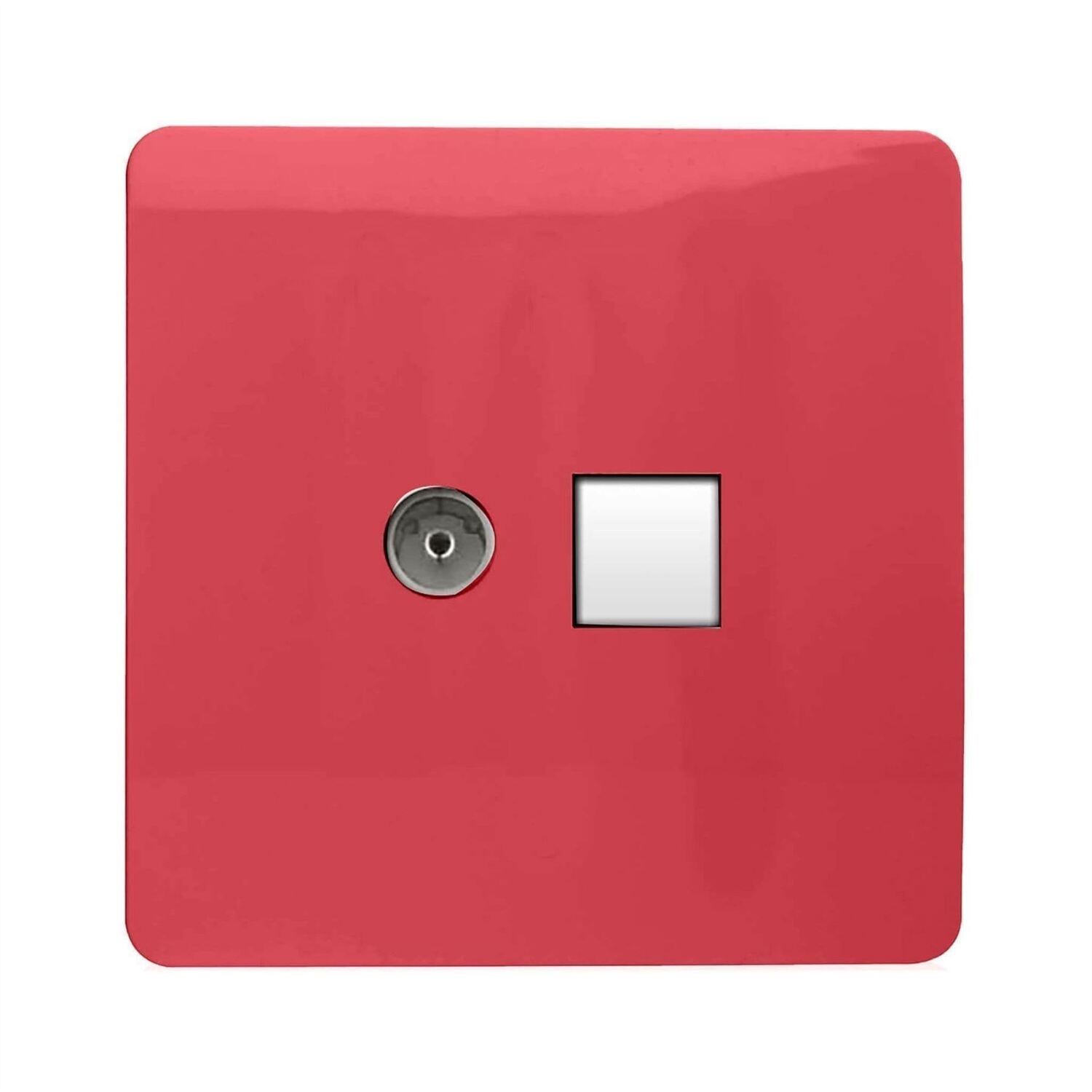 Trendi Switch 2 Gang Tv Co-Axial & Rj45 Cat 6 Modern Designer Pc Ethernet Socketsin Strawberry Red - Image 2