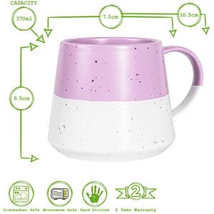 Colour Block Flecked Stoneware Belly Coffee Mugs - 370ml - Lavender - Set of 4
