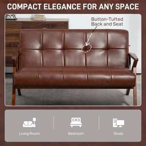 Kara Faux Leather Brown Compact 2-Seater Sofa with Tufted Back