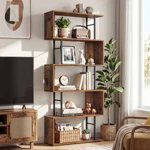 6 Tier S Shaped Bookshelf Rustic Brown Black