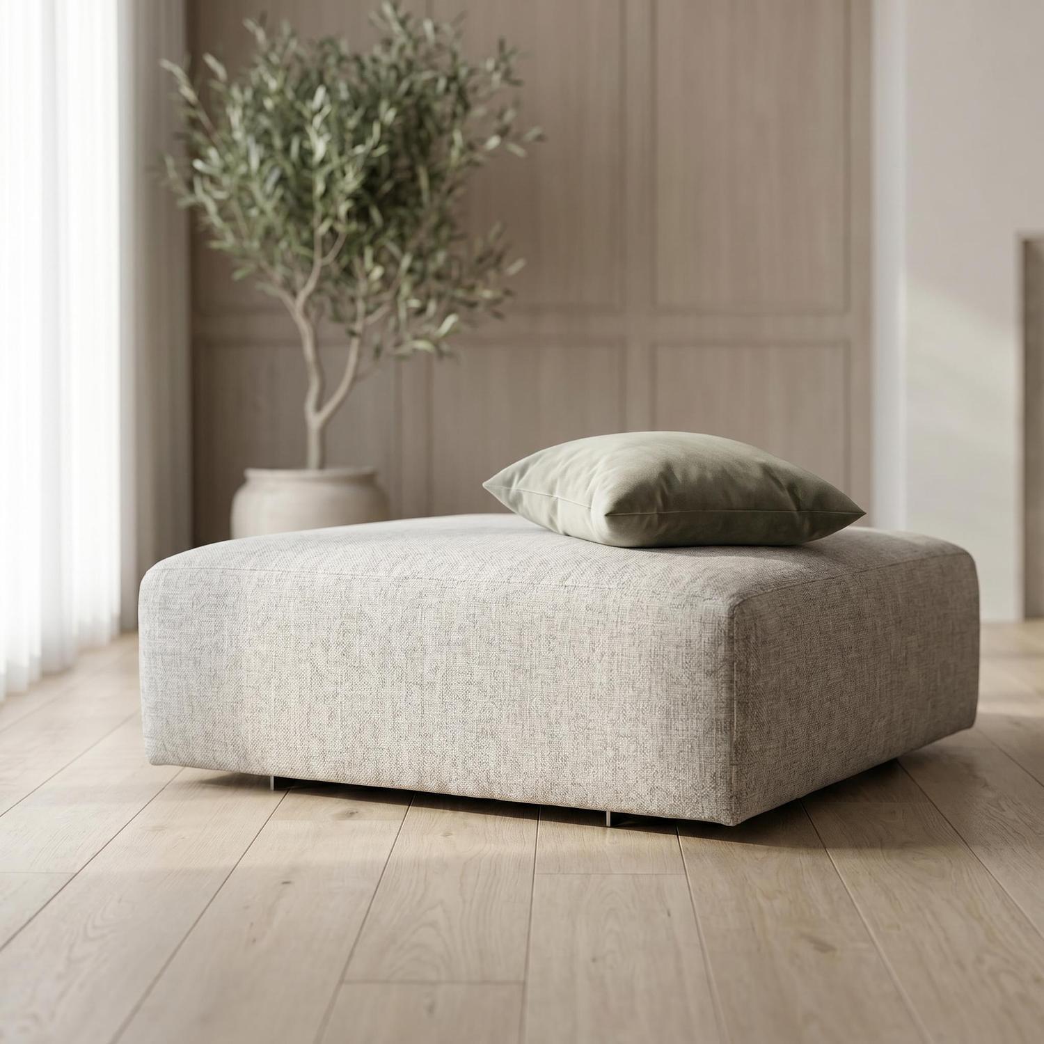 Abakus Direct Tokyo Footstool In Light Grey Brushed Tweed Fabric With Deep Seat - Warm Taupe