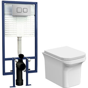 Hilderstone Soft Square Wall Hung Toilet Pan, Soft Close Seat - BCZFR003