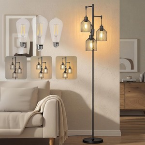 VASAGLE Floor Lamp with 3 Bulbs, Standing Lamp with Metal Shades