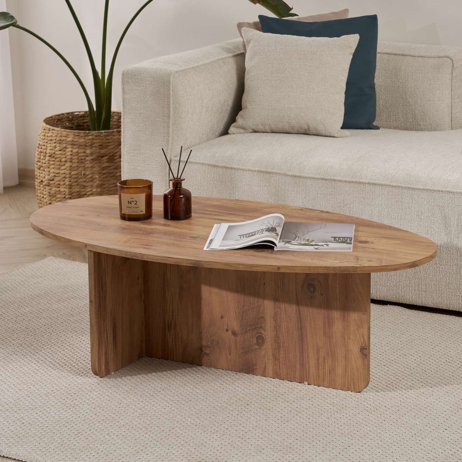 Decortie Orba Oval Coffee Table - Rustic Oak Effect