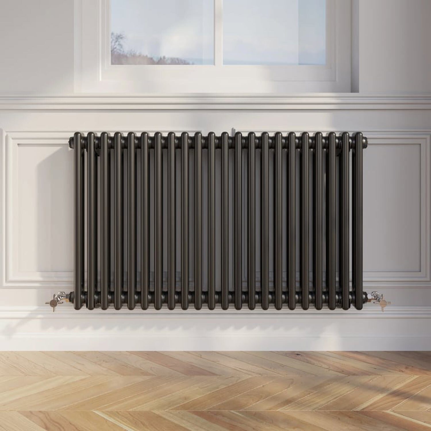 Temprazo Traditional Colosseum Double Bar Column Radiator Black 300 X 425Mm - Black / 70Mm / 1010Mm / 600Mm