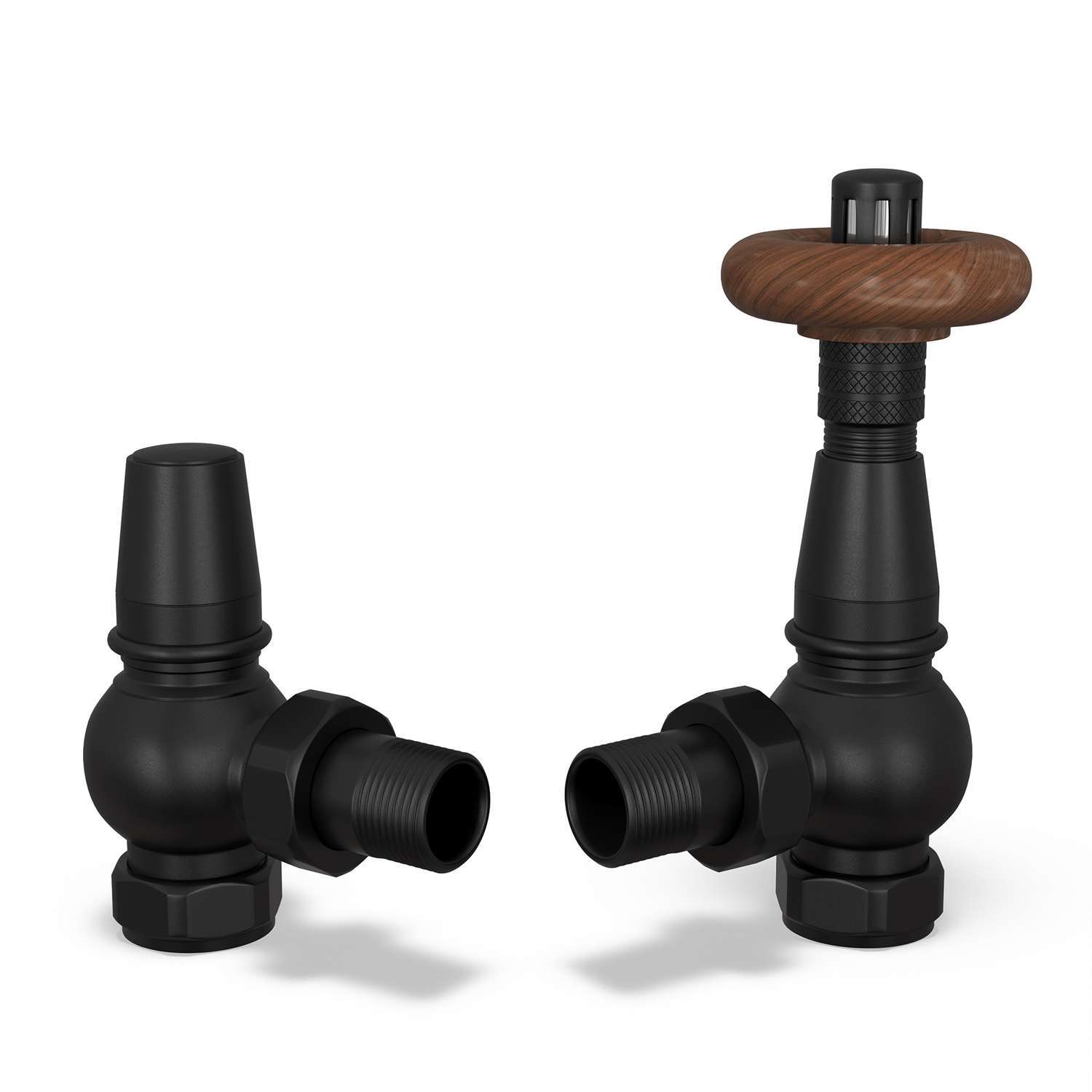 UK Radiators Black Thermostatic Radiator Valve and Angled Lockshield Valve - Matt Black Finish - Traditional Design 1/2" x 15mm Angled Radiator Valve - Image 2