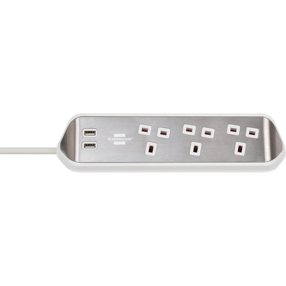 Brennenstuhl estilo corner extension lead, 3-gang 13A 240V, 2m, white