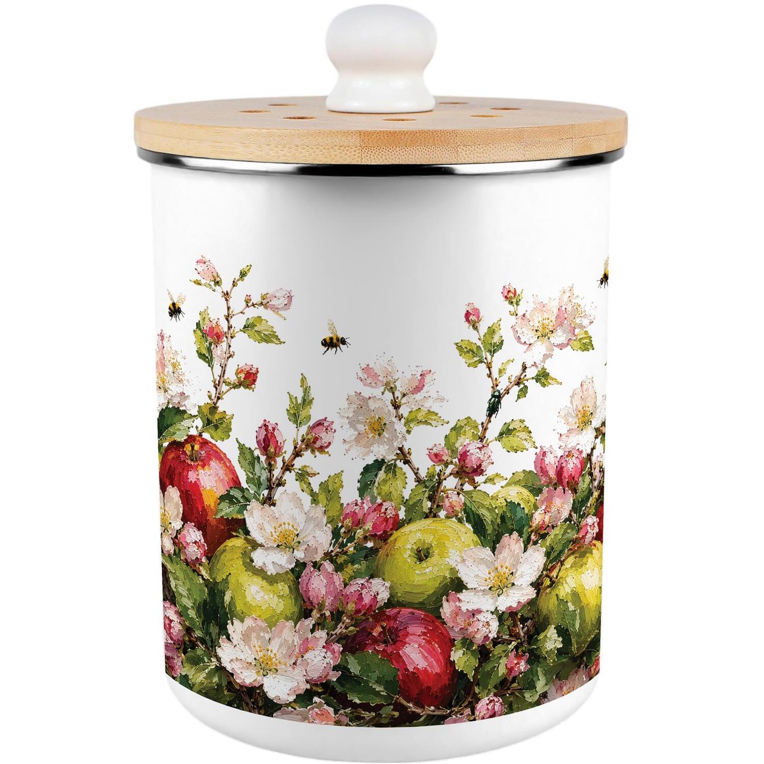 Purely Home Apple Blossoms Food Waste Caddy - Metal 2L Decorative Kitchen Compost Bin - Green