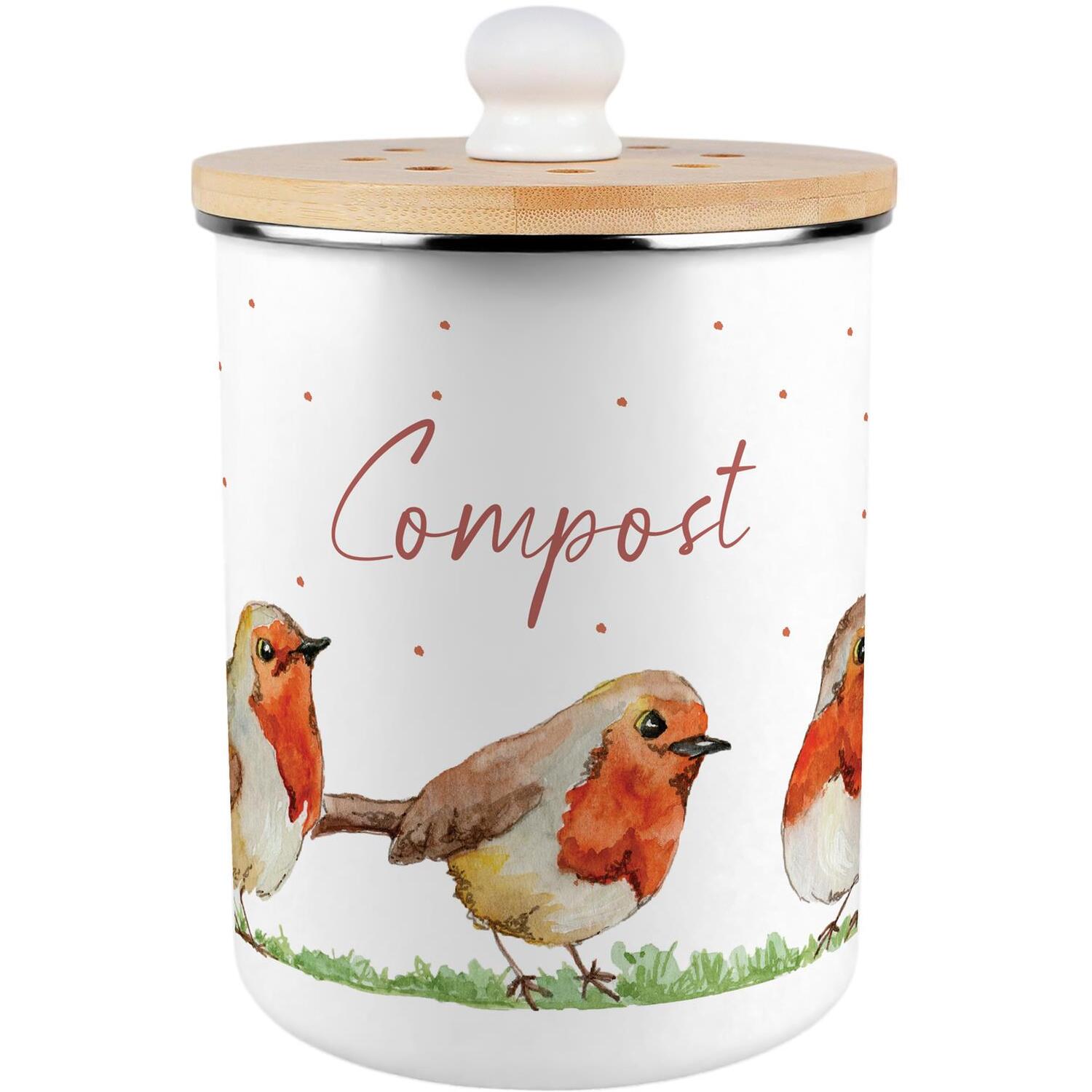 Purely Home Robins Compost Caddy - Metal 2L Decorative Kitchen Food Waste Bin - Red