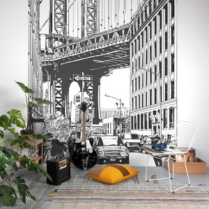 Brooklyn Bridge Skyline 3 Lane Textured Wallpaper Mural