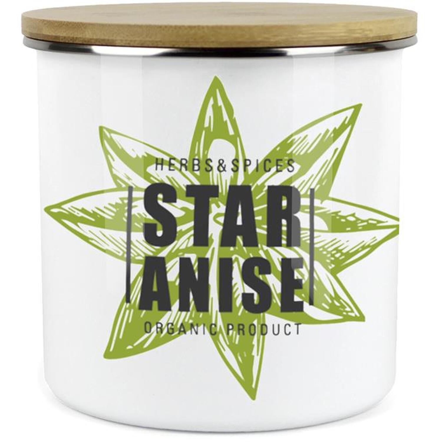 B&Q - Star Anise Spice JarMini Storage CanisterCooking Green Herbs Metal Enamel Food Storage Container - Image 2