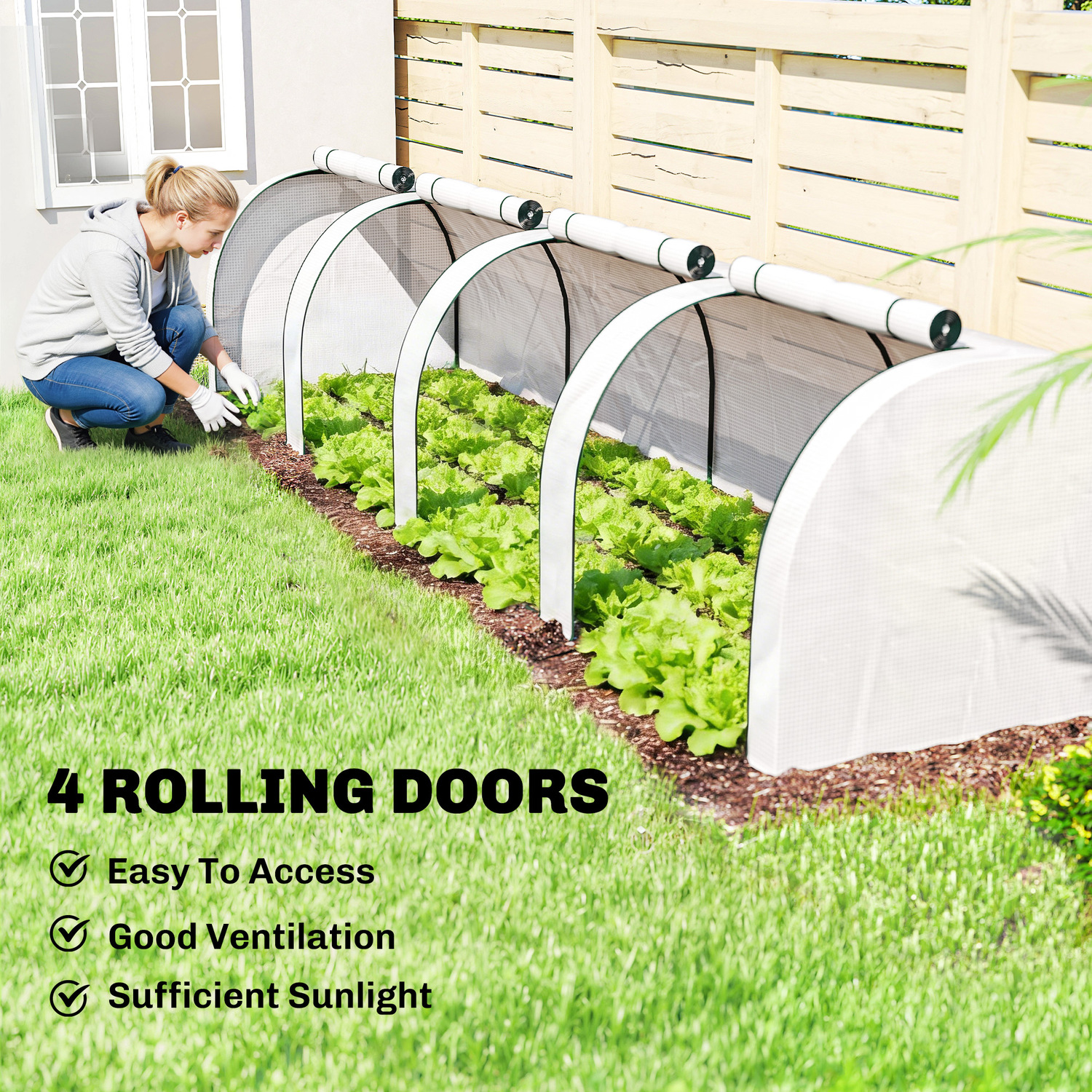 Outsunny Tunnel Greenhouse Steel Frame For Garden W/ Zipper Doors - White / 9Kg