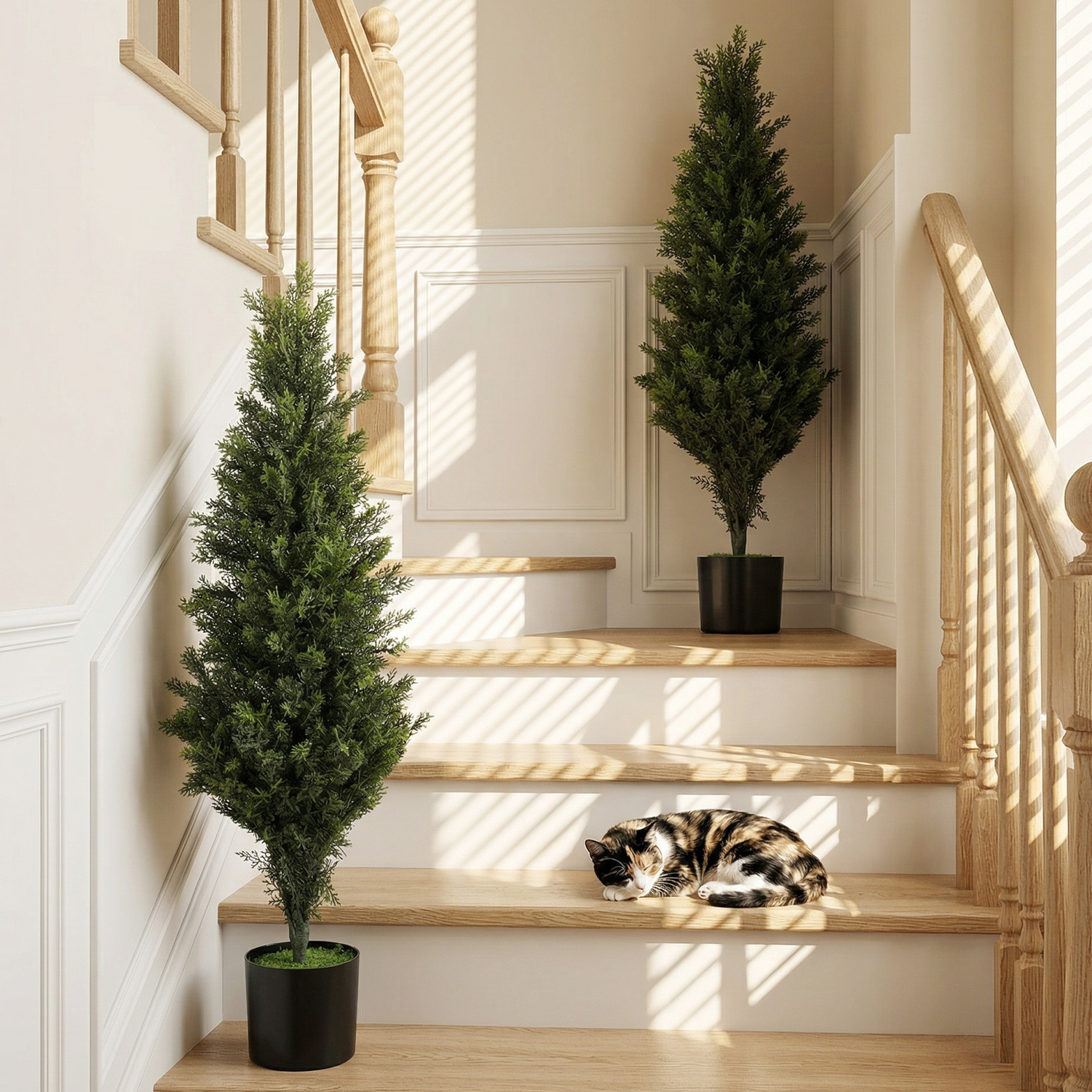 HOMCOM Set of 2 Decorative Artificial Plants Cypress - Green