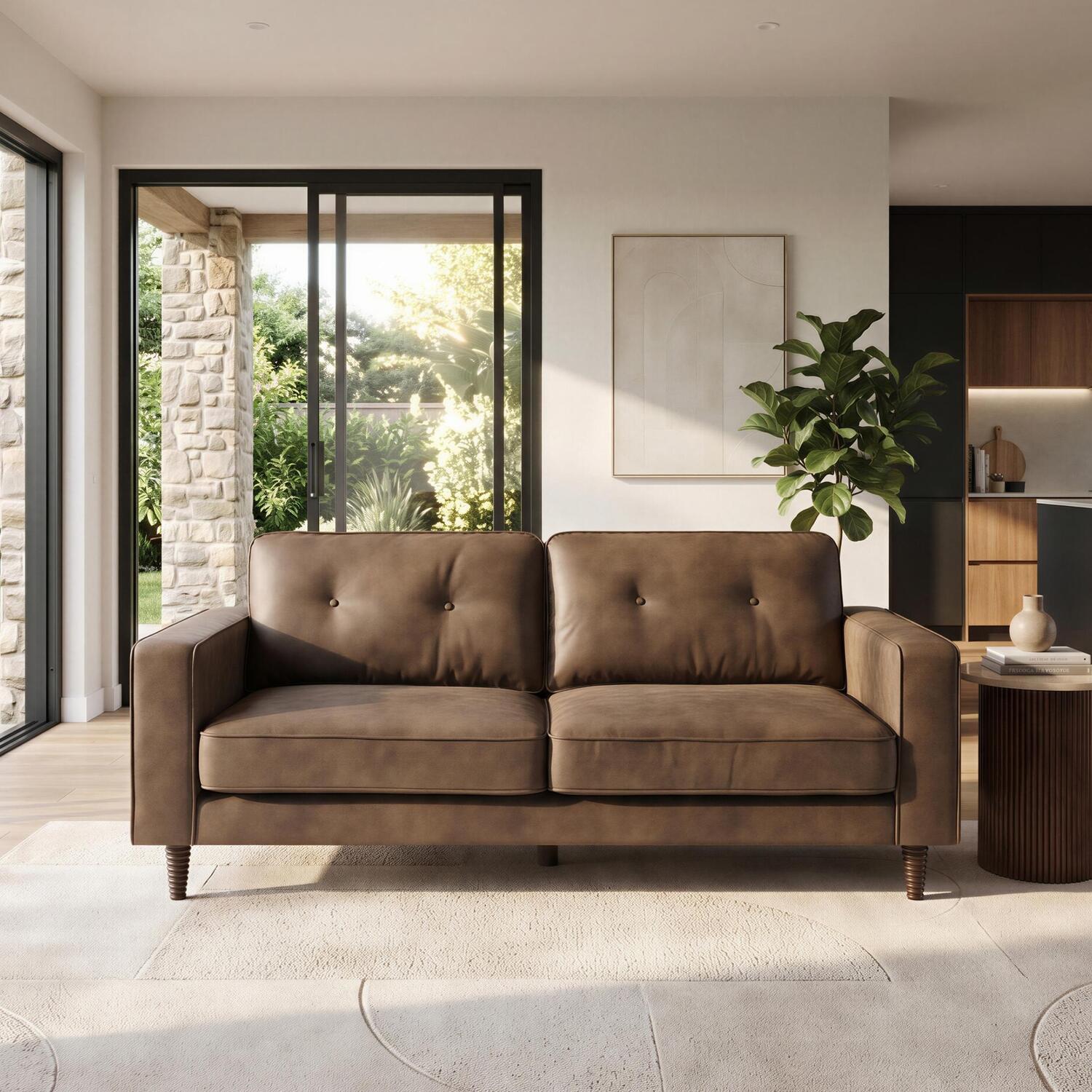 Furniturebox Uk Jasper Brown Faux Leather 3 Seater Sofa