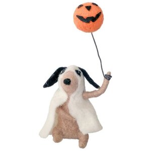 Felt Dog in Ghost Costume with Pumpkin Hanging Decoration