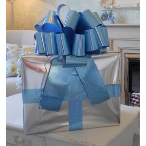 Giant Holographic Blue Bow with 6m of ribbon for new cars and big gifts