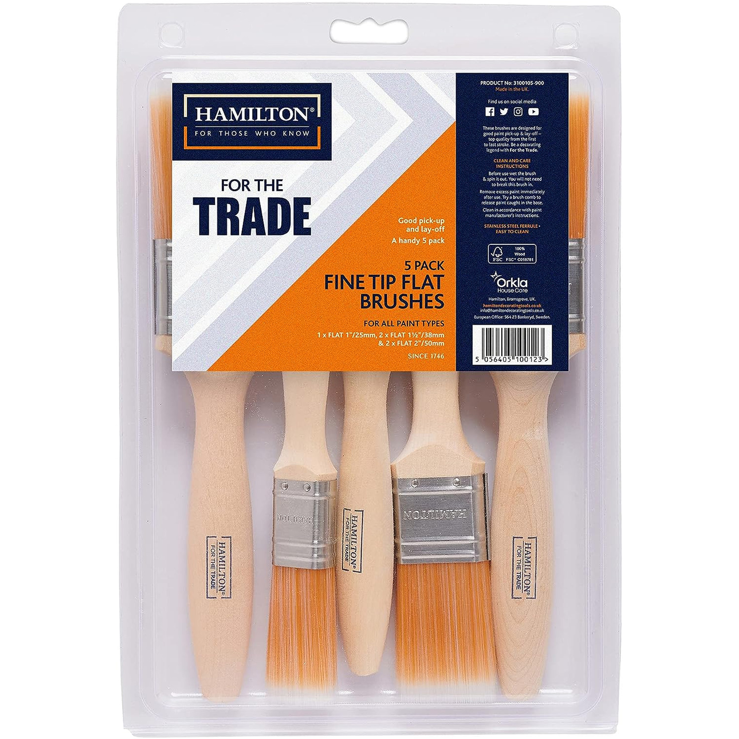 Hamilton For The Trade Fine Tip Flat Paint Brushes - Neutral