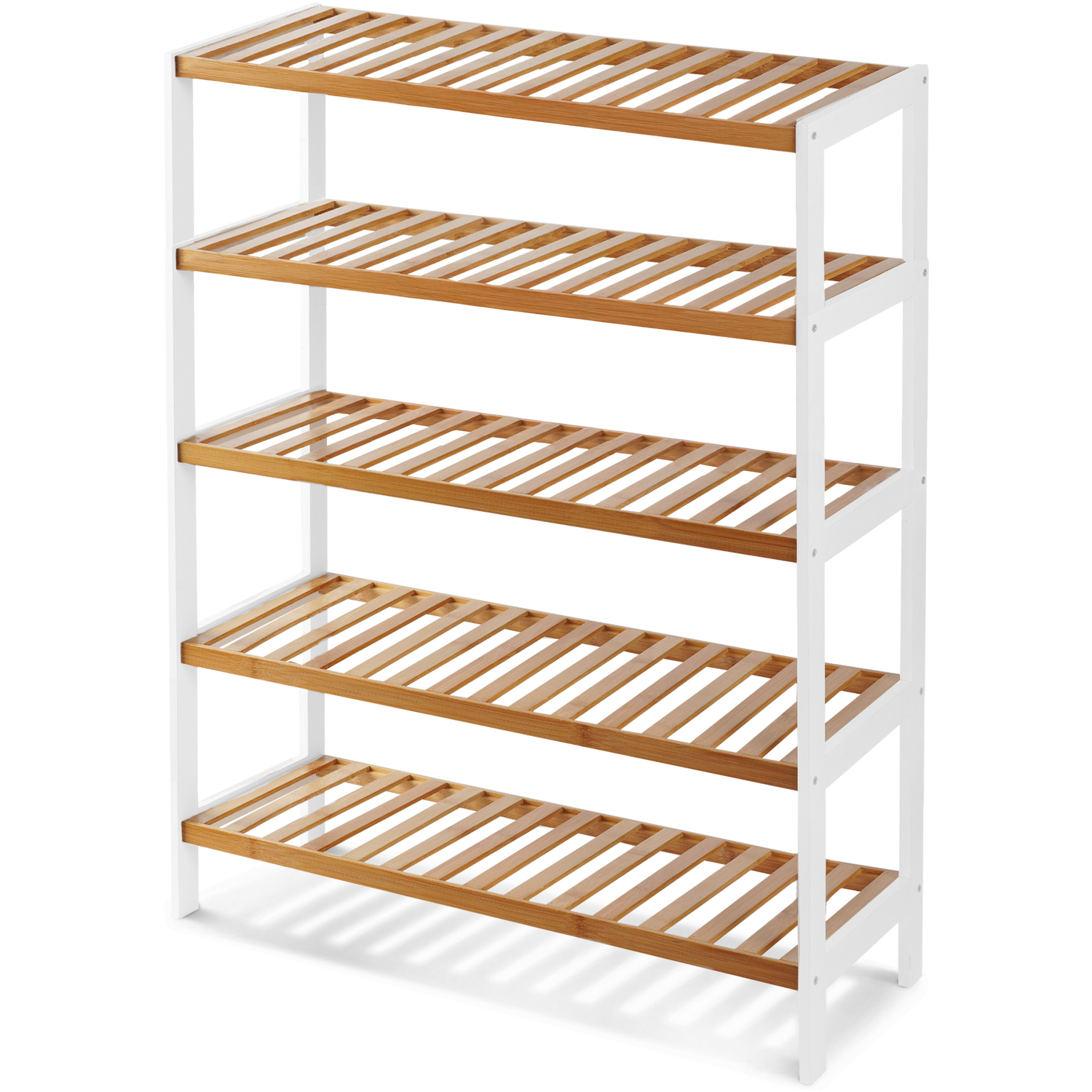 Keplin 5 Tier Natural Bamboo Shoe Rack Easy Assembly, White And Natural - Image 2