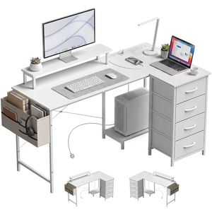 HOMCOM L Shaped Gaming Desk with Drawers Reversible USB 150 x 80 cm White