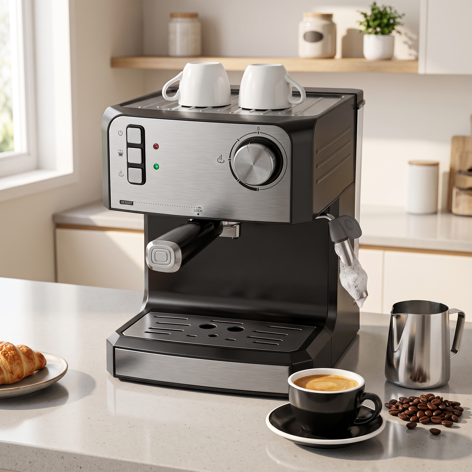 Homcom Black Espresso Machine, 20-Bar Semi Automatic Cappuccino Coffee Maker With Frother Wand, 1.6 L Water Tank, - Image 3