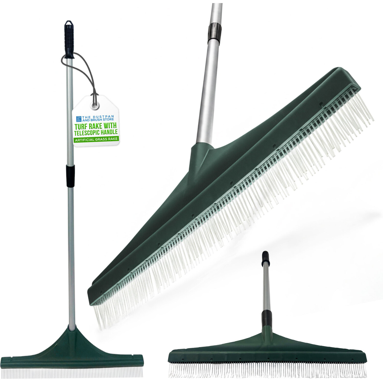 B&Q - Telescopic Artificial Grass Brush With Stainless Steel Handle Turf Rake And Garden Broom For Fake Lawns - Image 2