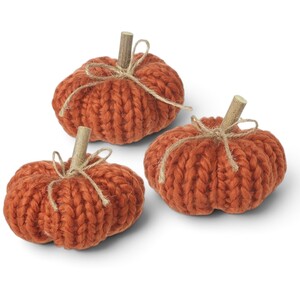 Orange Knitted Set of Three Pumpkin Halloween Decorations