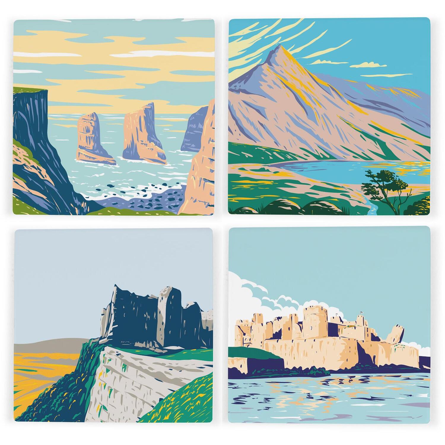 Wales Ceramic Coaster Set - UK Welsh Landmarks/Landscapes Square Set of Four (4) Coasters Gift - Image 3