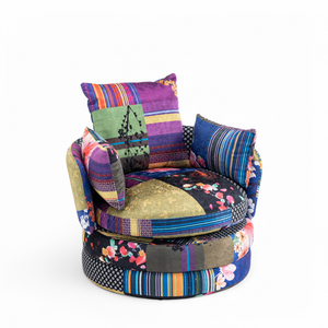 Fabric Multicoloured Patchwork Teri Accent Swivel Chair