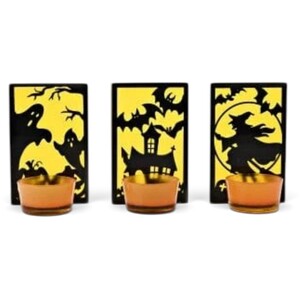 Widdop Gifts Halloween Set of 3 Tea Light Holders - Orange and Yellow