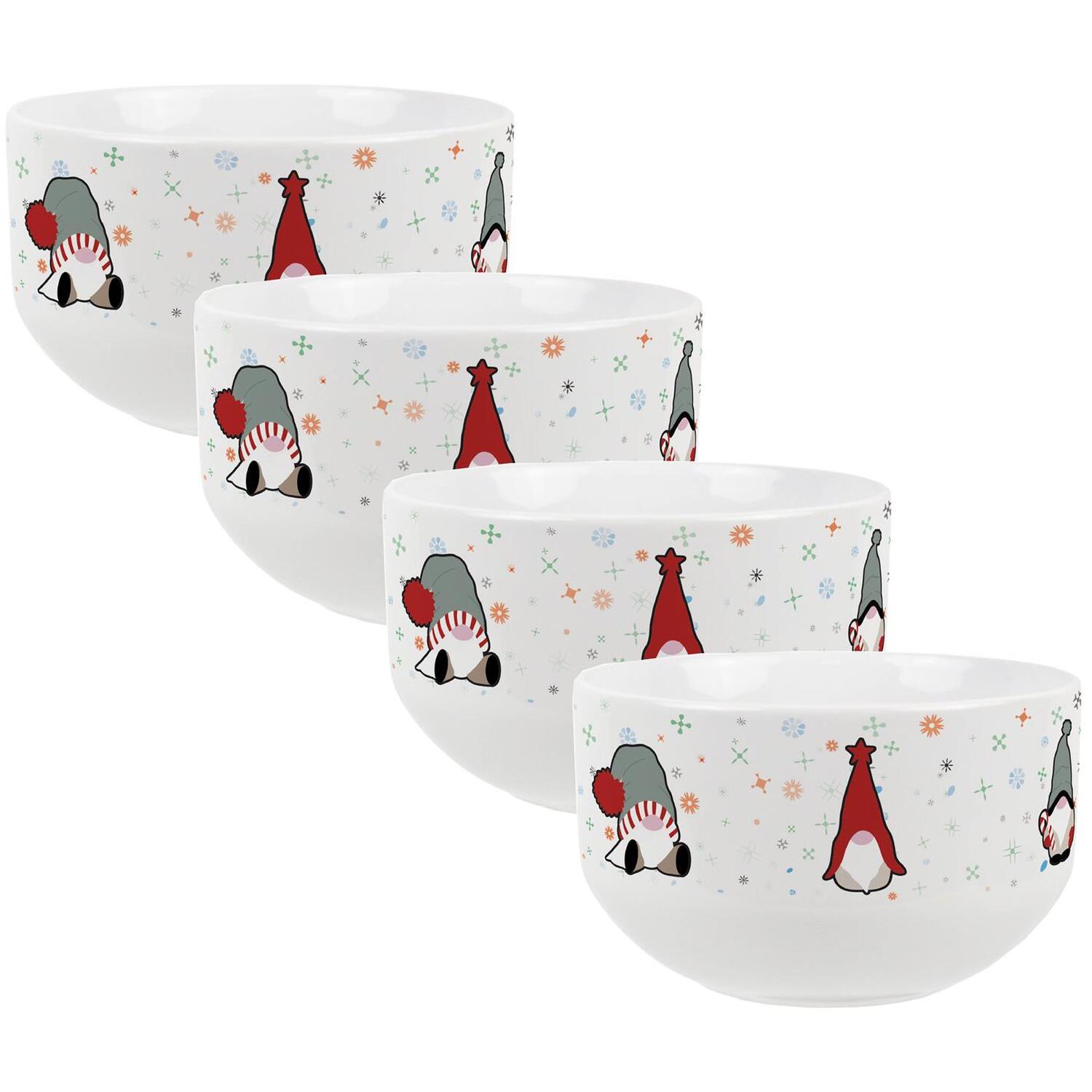 Purely Home Christmas Gonks Ceramic Snack Bowls - Set Of 4 - White / 4