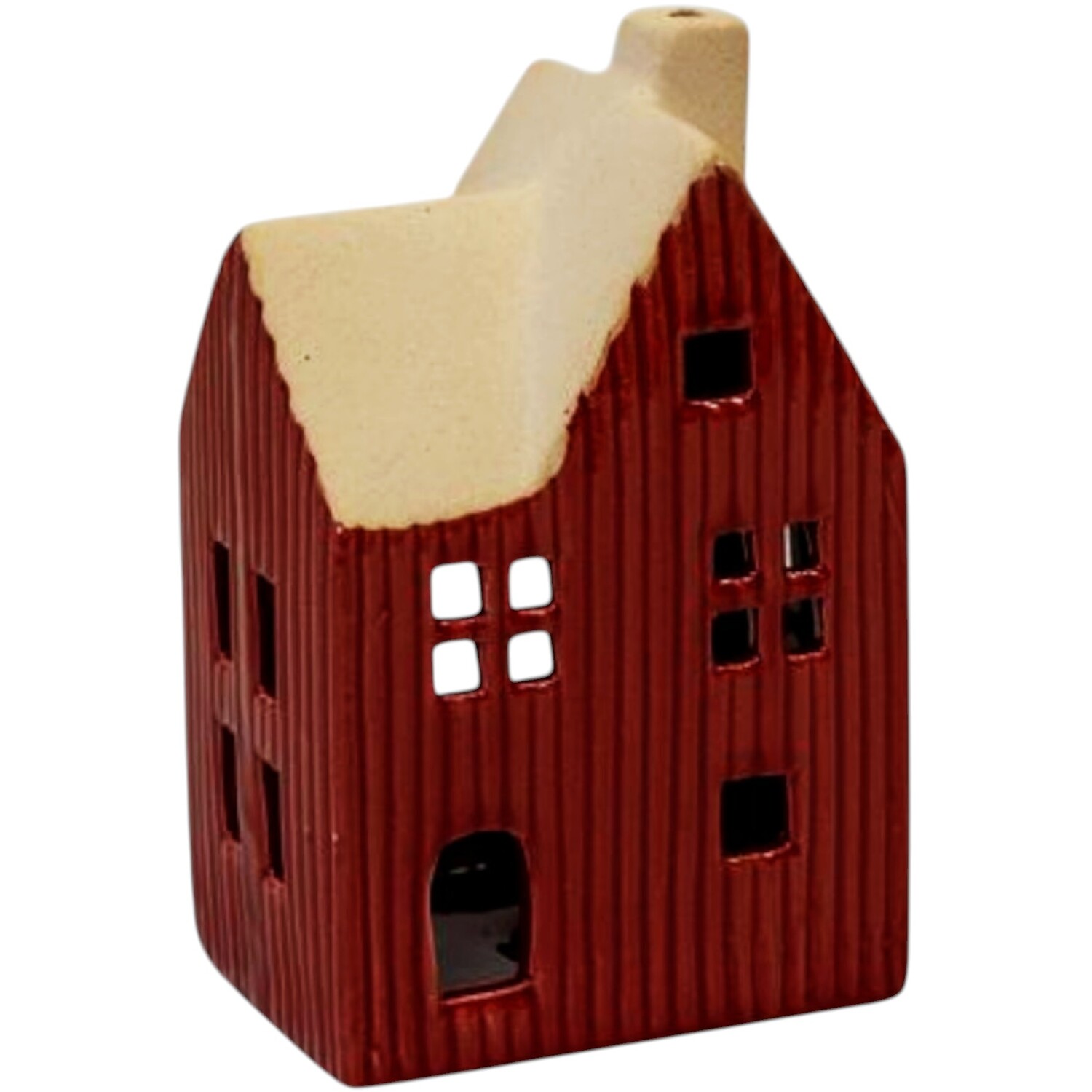 Four Candle Medium Red Ceramic House Tealight Holder - Red
