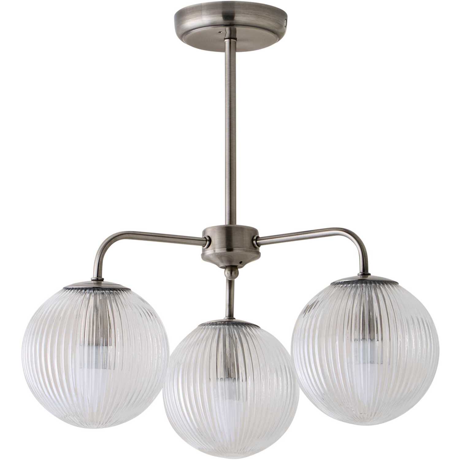 Valuelights Unisex Silver Kempton Glass Globe Shades Metal 3 Arm Chandelier And Bulbs In - Image 4