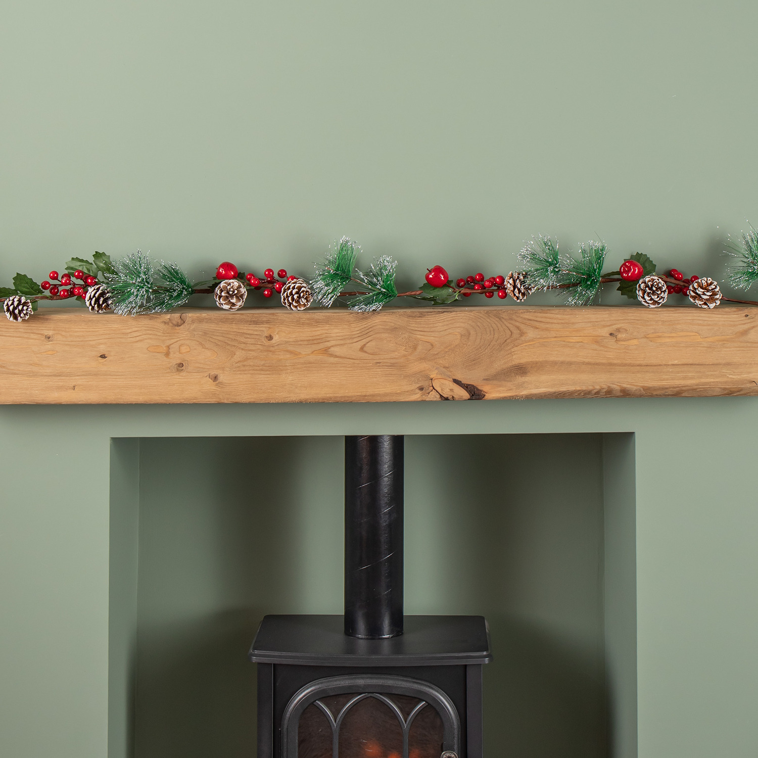 Samuel Alexander Unisex Multicolor 1.5M Christmas Berry Garland With Pinecones & Silver Glitter Tips - Image 2