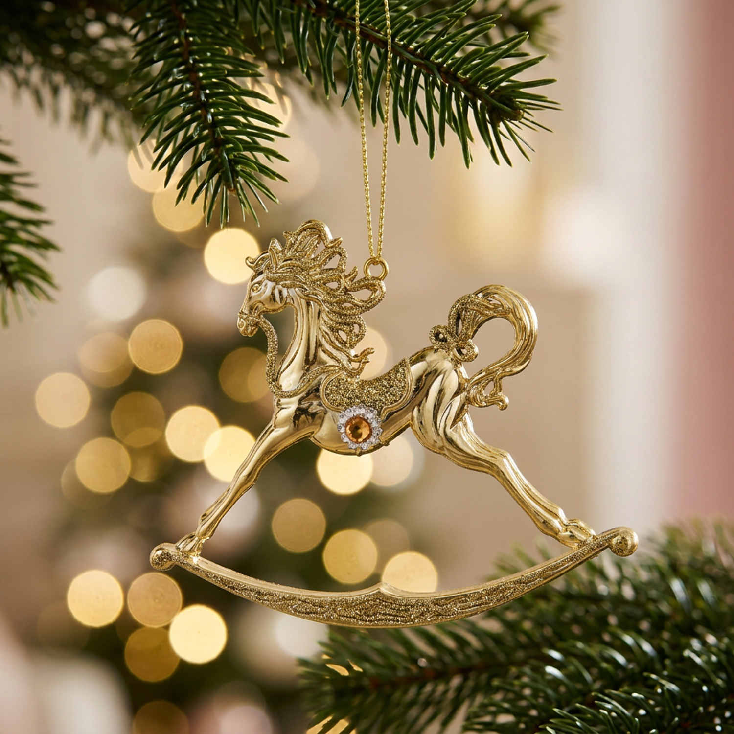 Diamond Of The Season Gold Rocking Horse Christmas Tree Halloween Decoration - Image 3