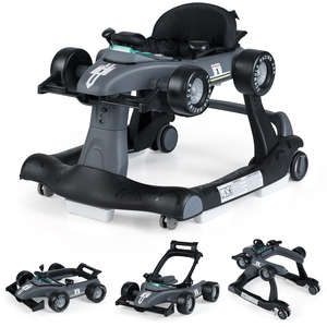 Costway 4-in-1 Baby Walker with Wheels Music Foldable Activity Center-Grey