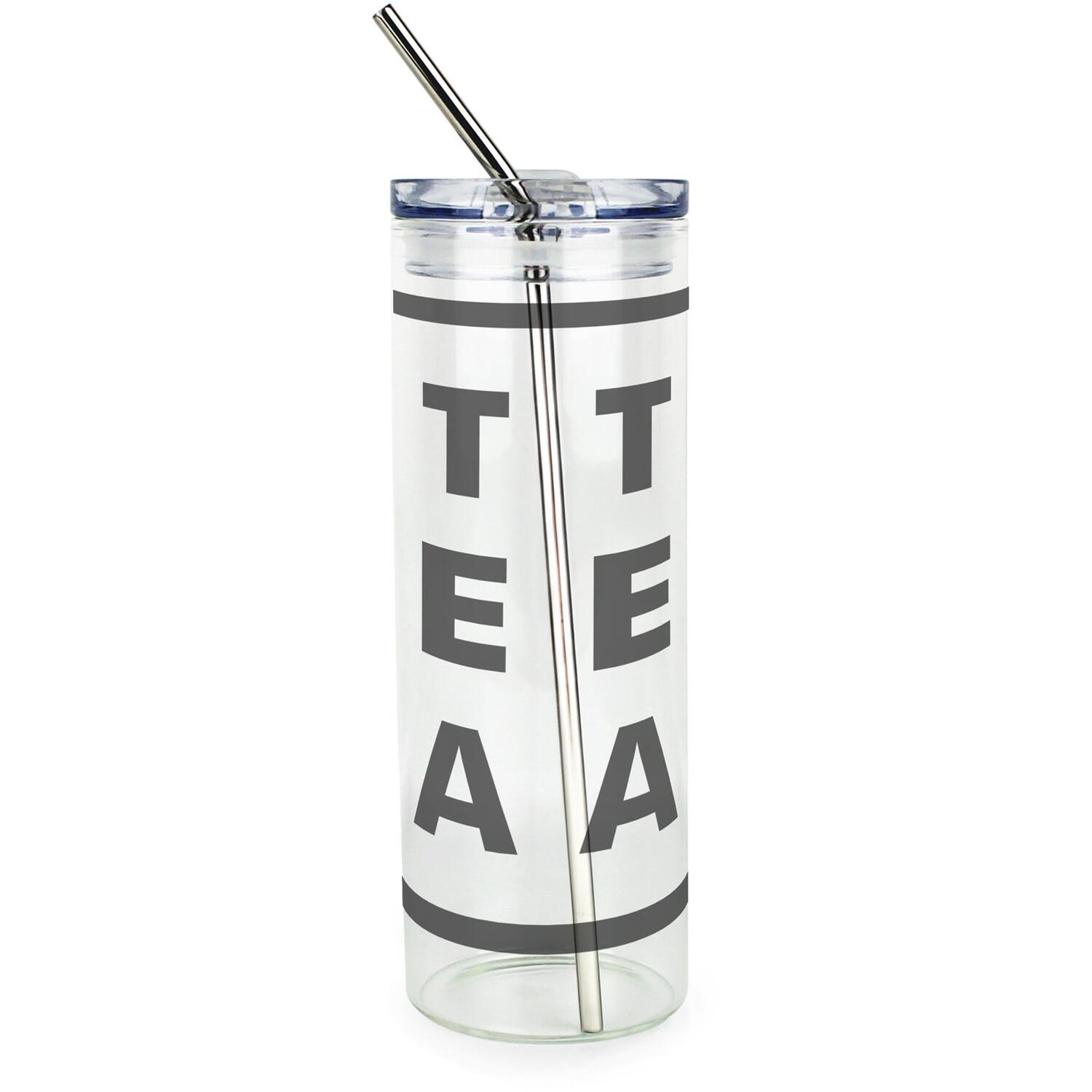 Glass Tea Travel Flask - Minimalist Drinks Tumbler Gift with Metal Straw - Image 2