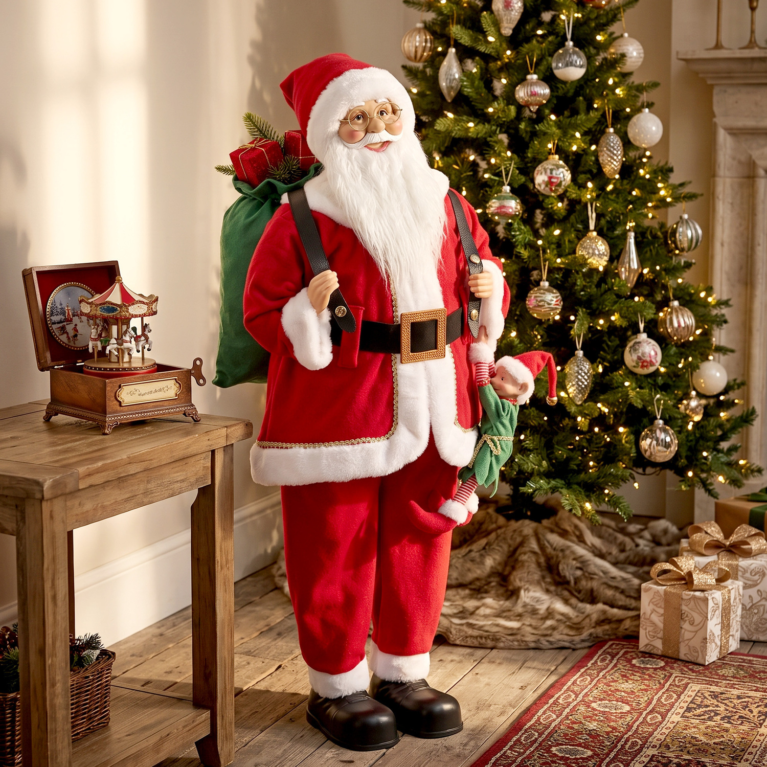 Homcom Unisex Red 4Ft Christmas Singing Dancing Santa Claus With Sack, Hanging Elf In | : 120 Cm - Image 4