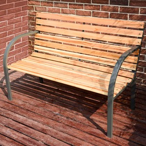 Wooden Slatted 2 Seater Metal Frame Garden Bench