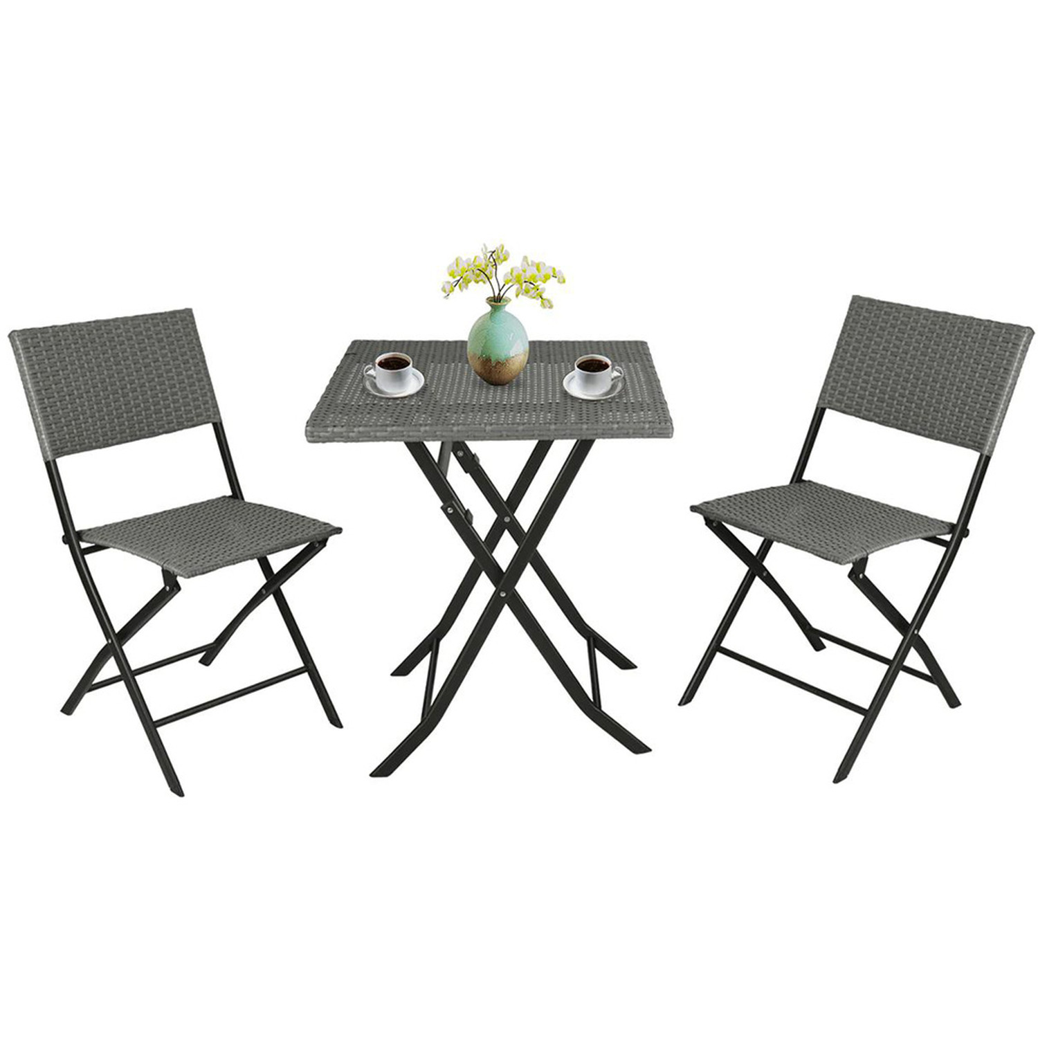 Bigzzia - Grey or Black 3 PCS Rattan Table Set - Grey thumbnail